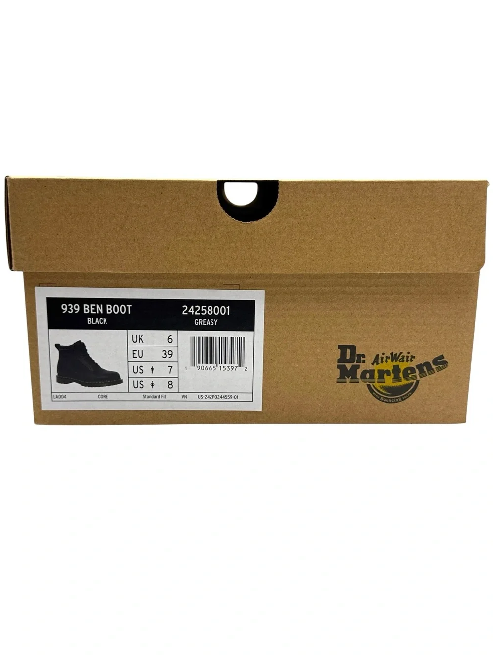 Dr. Martens 939 Ben Boot Black Leather Combat Hiker Boot Unisex US M7 / W8
